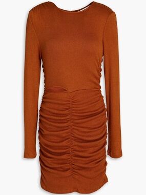 WALTER BAKER Gloriana Ruched Cutout Ribbed-Knit Mini Dress Latte XL NEW NWT